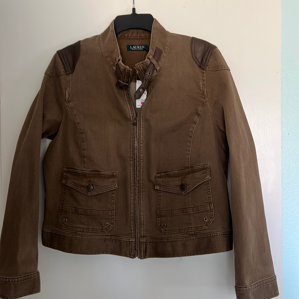 Lauren Ralph Lauren Brown Denim Jacket with Leather Accent
